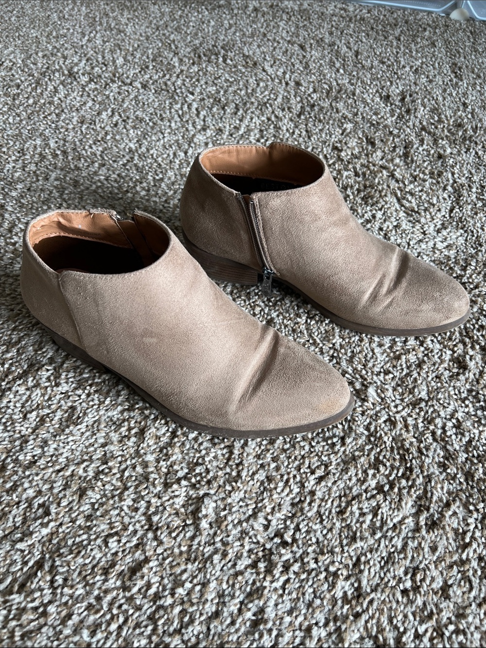 Suede Side-Zip Ankle Booties in Taupe